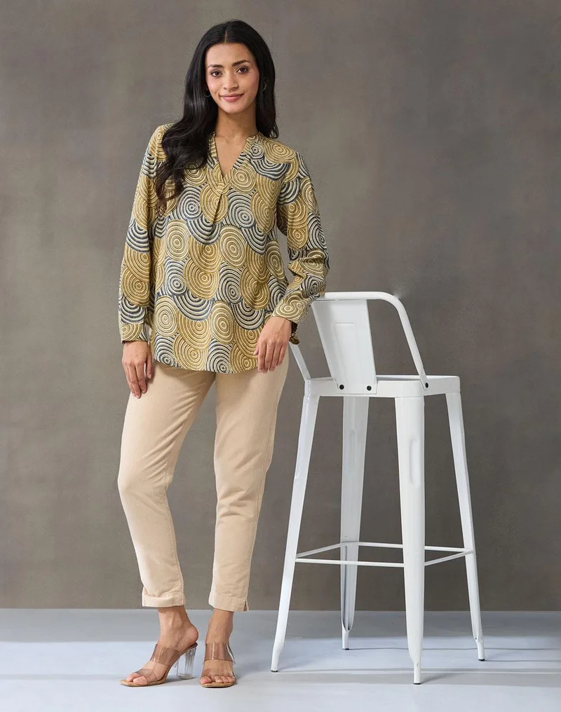 Fabindia  Green Cotton Kalamkari Printed Tunic for Women | Best Price UAE