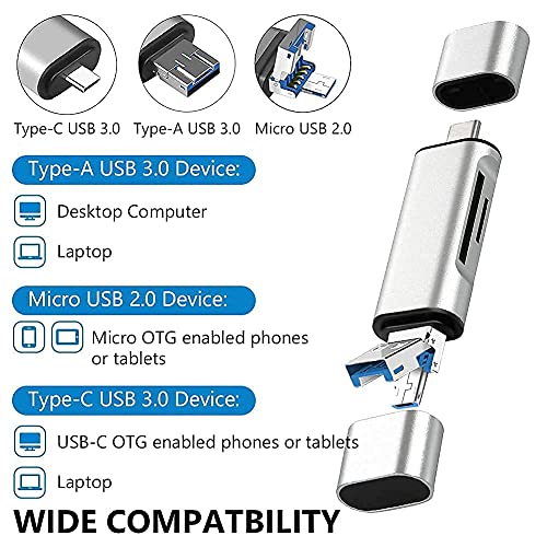 Famous Quality® 3 in 1 USB 3.0, USB C, Micro USB Card Reader SD, Micro SDXC Memory Card Reader for MacBook PC Tablets Smartphones - Image 2