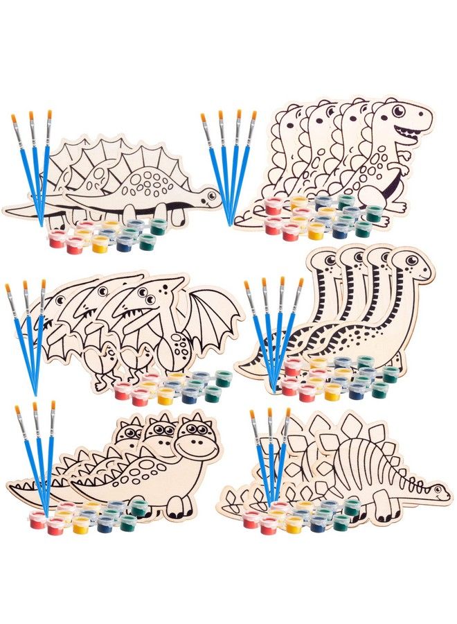 SCS Direct Dinosaur Wood Painting Kits (24 Ct) Perfect Goodie Bag Party Favors For Kids Birthday Party Each Has A Dino Wood Craft Paints Brush & Sticker For Boys & Girls Kids Multi Item Party Favor Packs - Image 3