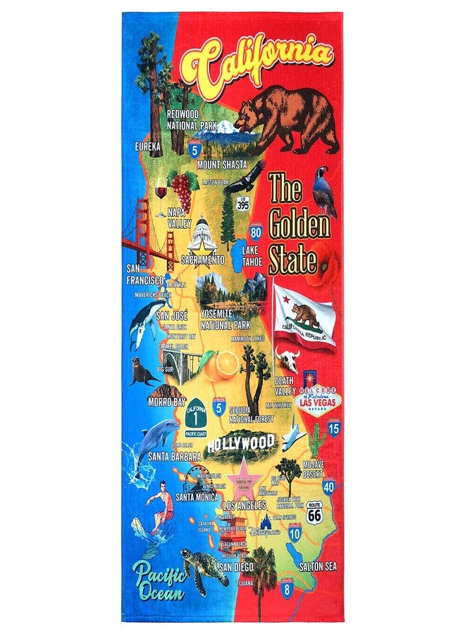 Softerry California Beach Towel 30 x 60 inches Map and State Flag Republic Decorative 100% Soft Cotton Velour Terry Ideal for The Beach or Pool - Image 2