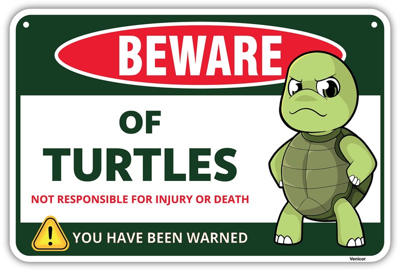 Venicor Turtle Sign Decor - 8 x 12 Inches - Aluminum - Turtle Gifts for Turtle Lovers Women - Pet Turtle Tank Aquarium Accessories Habitat Decorations Stuff