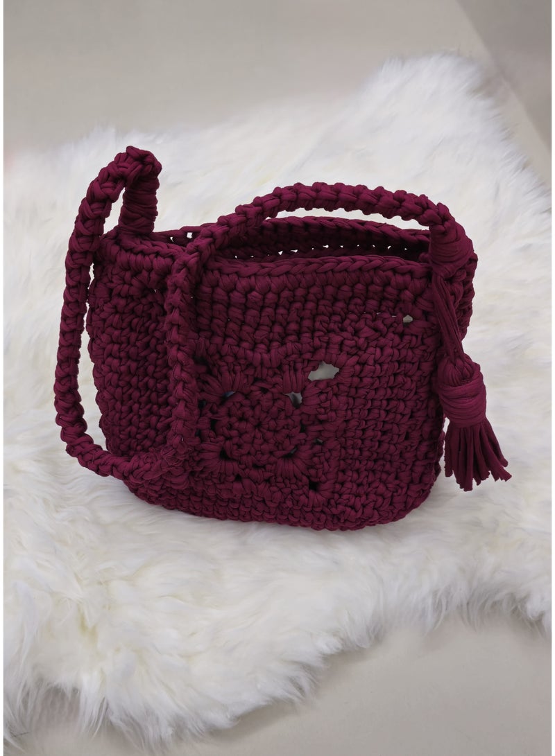 RandSac Maroon Red Cross Crochet Handbag - Image 3