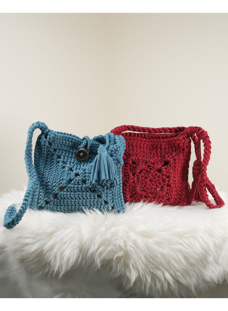 RandSac Maroon Red Cross Crochet Handbag - Image 4