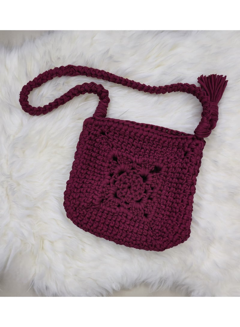 RandSac Maroon Red Cross Crochet Handbag - Image 1