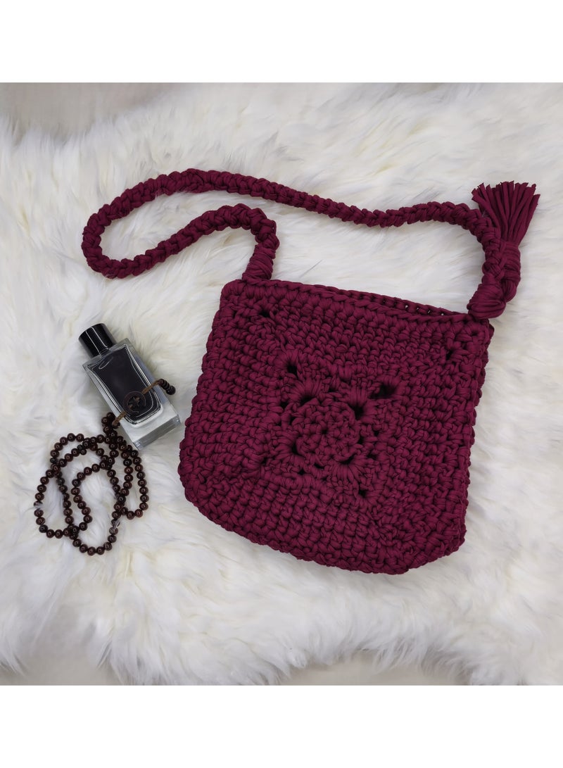 RandSac Maroon Red Cross Crochet Handbag - Image 2
