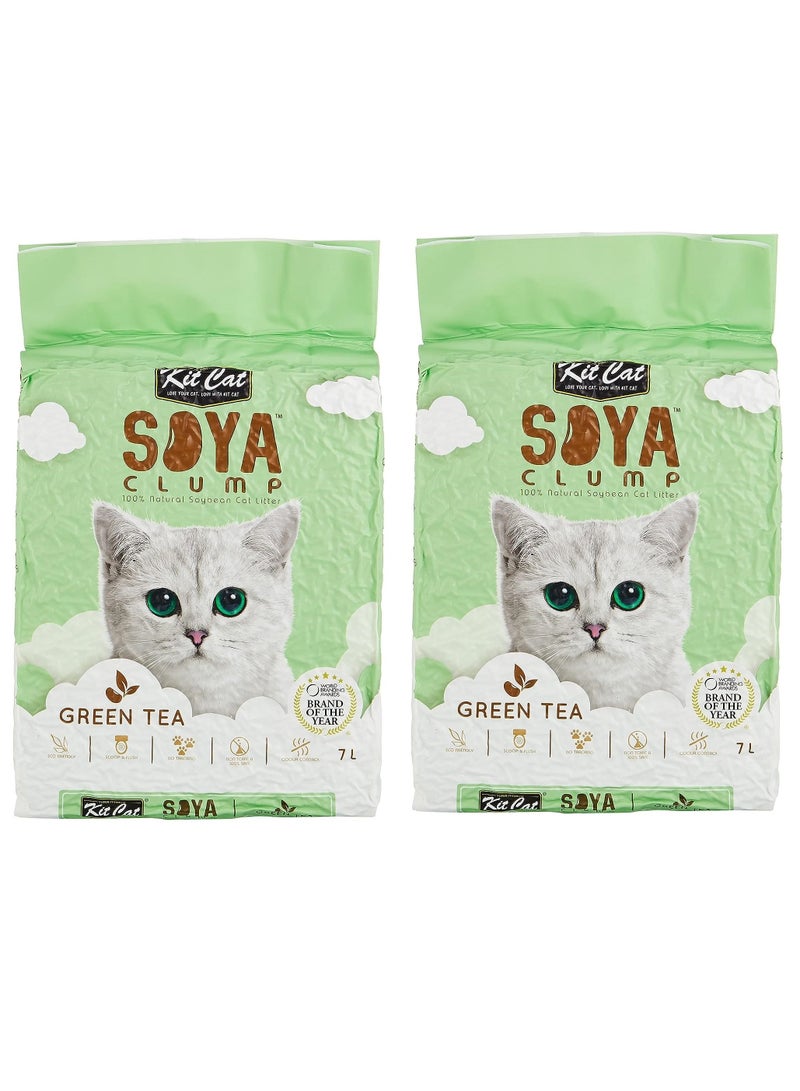 Kit Cat Soya Clump Soybean Litter Green Tea For All Cat Life Stages 2X7L - Image 1