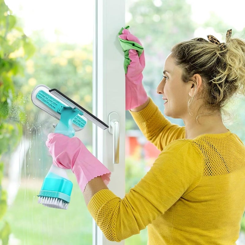 Brikipth Brikipth 4in1 Scraper Brush Spray and Brush Multifunctional DoubleSided Window Cleaning Scraper with Sprayer Plush Glass Brush Glass Cleaner Scraper for Window Mirrors Ceramics Table  - Image 2