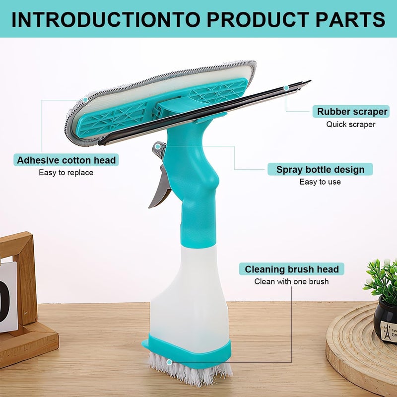 Brikipth Brikipth 4in1 Scraper Brush Spray and Brush Multifunctional DoubleSided Window Cleaning Scraper with Sprayer Plush Glass Brush Glass Cleaner Scraper for Window Mirrors Ceramics Table  - Image 5