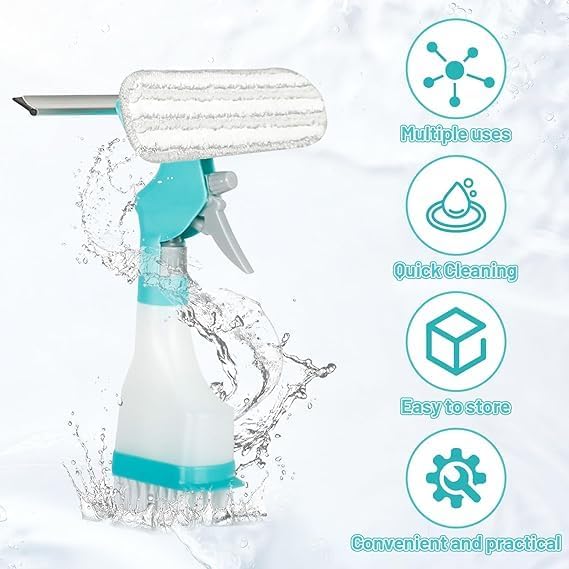 Brikipth Brikipth 4in1 Scraper Brush Spray and Brush Multifunctional DoubleSided Window Cleaning Scraper with Sprayer Plush Glass Brush Glass Cleaner Scraper for Window Mirrors Ceramics Table  - Image 4