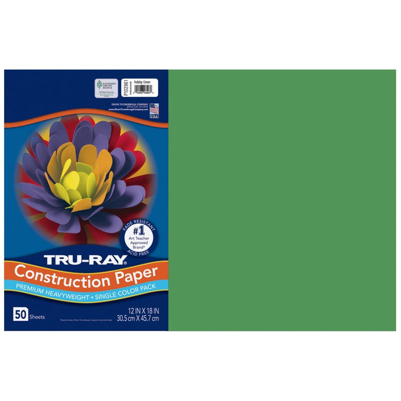 Tru-RayÂ® Construction Paper, 50% Recycled, 12" x 18", Holiday Green, Pack Of 50 - Image 1