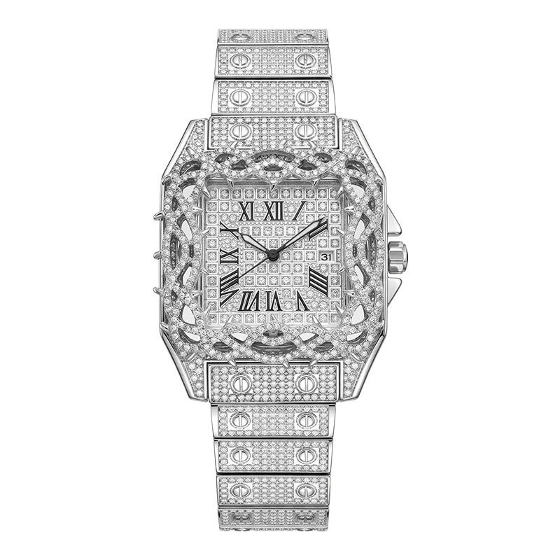 FX Men's Luxury Square Watch with Diamond Accents, Roman Numerals, Calendar, Water Resistant 30M, Stainless Steel Butterfly Clasp - Image 1