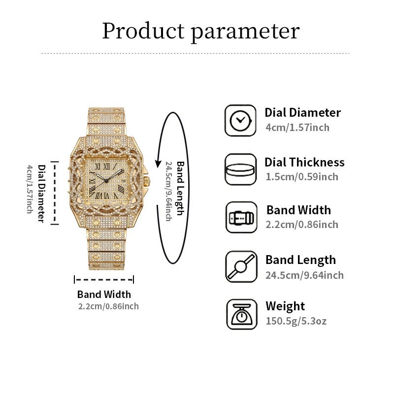FX Men's Luxury Square Watch with Diamond Accents, Roman Numerals, Calendar, Water Resistant 30M, Stainless Steel Butterfly Clasp - Image 5