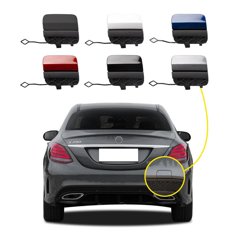 Car Rear Bumper Tow Hook Cover Compatible with Sports Mercedes Benz CClass W205 C300 C400 C43AMG 2015 2016 2017 2018 Trailer Cover Cap 2058850256 2058850824 2058851224 Towing Eye Cap Unpainted