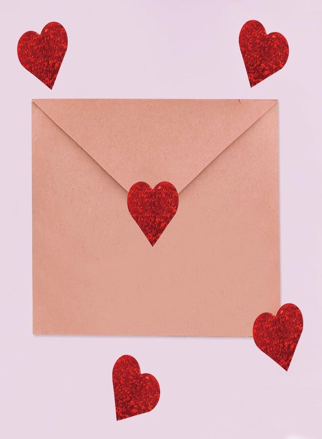 Hrnsnails 500Pcs Valentines Stickers Roll - Laser Red Heart Shape Self-Adhesive Sealing Stickers, Red Sparkly Waterproof Decals for Valentines Party Envelope Scrapbook Decor - Image 2