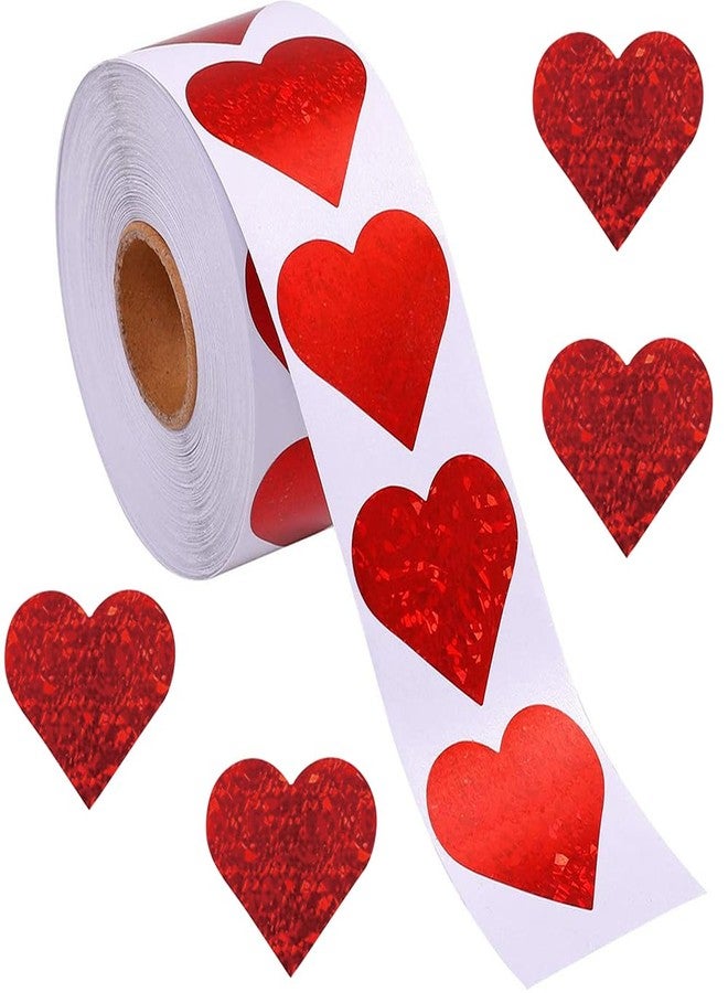Hrnsnails 500Pcs Valentines Stickers Roll - Laser Red Heart Shape Self-Adhesive Sealing Stickers, Red Sparkly Waterproof Decals for Valentines Party Envelope Scrapbook Decor - Image 1