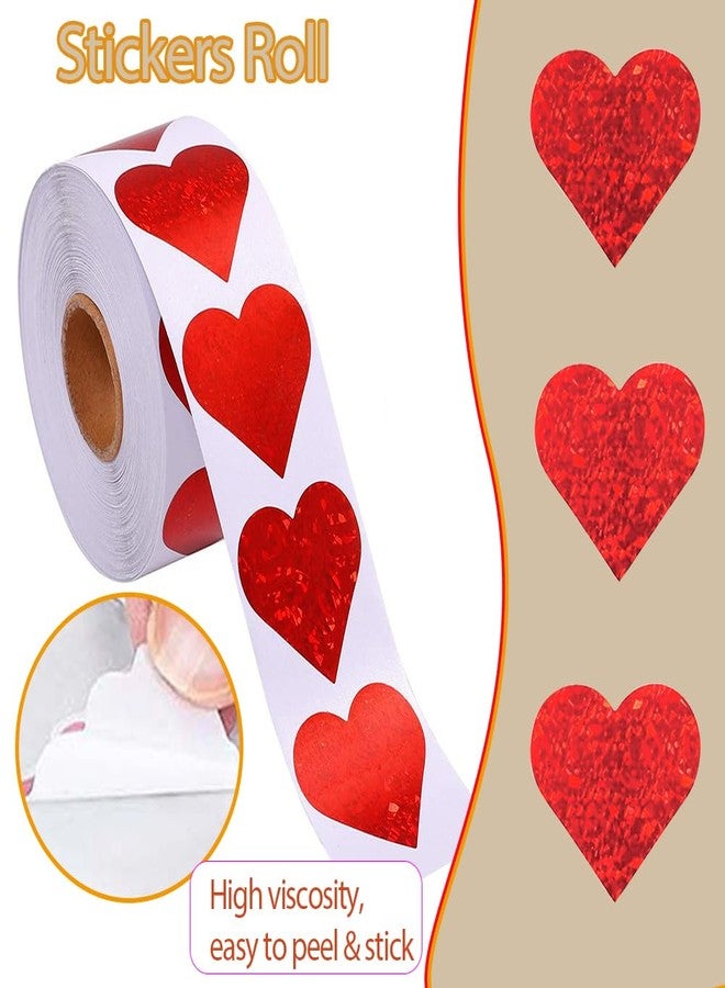 Hrnsnails 500Pcs Valentines Stickers Roll - Laser Red Heart Shape Self-Adhesive Sealing Stickers, Red Sparkly Waterproof Decals for Valentines Party Envelope Scrapbook Decor - Image 4