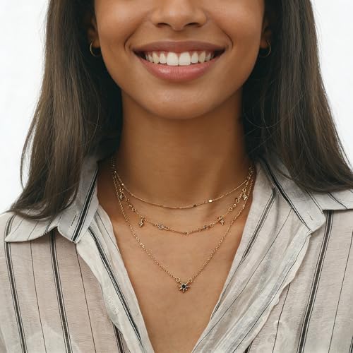 Doubnine Sun Star Dainty Gold Choker Multilayer Necklace Crysral Boho Charm Necklace for Women - Image 3