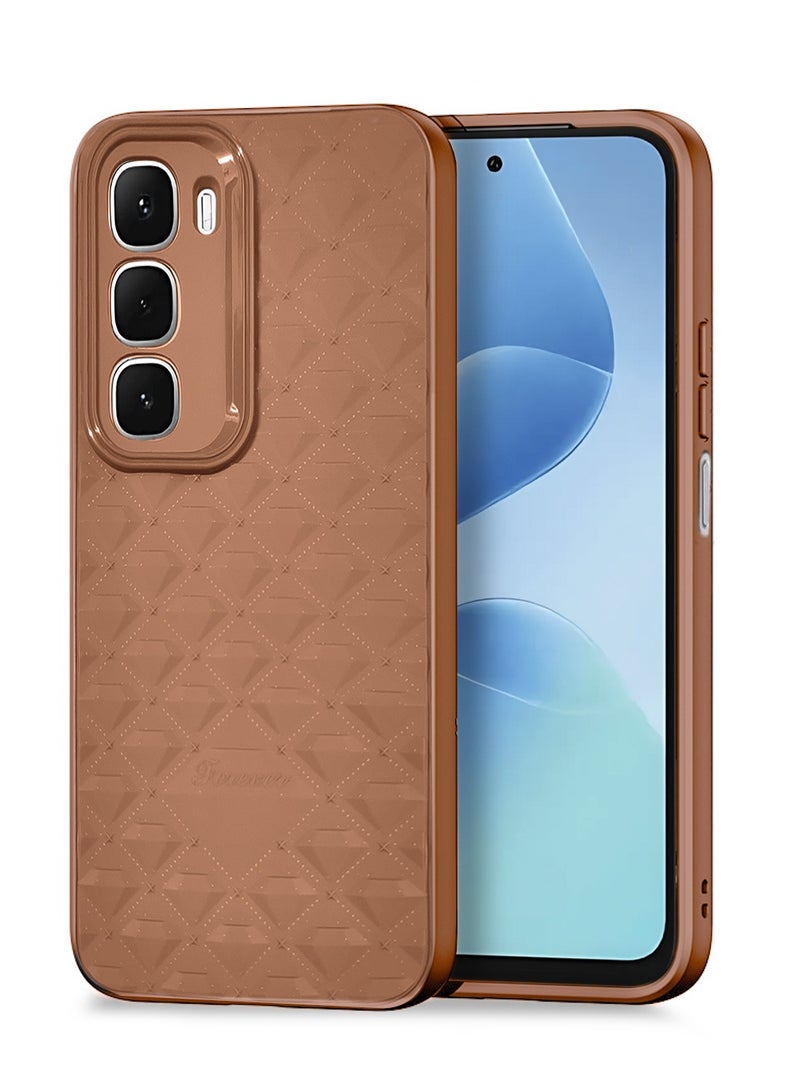 Wtech Infinix Hot 60i 4G 2025 Leather Texture Back Anti-Scratch Elegant Look Matte Finish Premium Feel Case Cover - Brown - Image 1