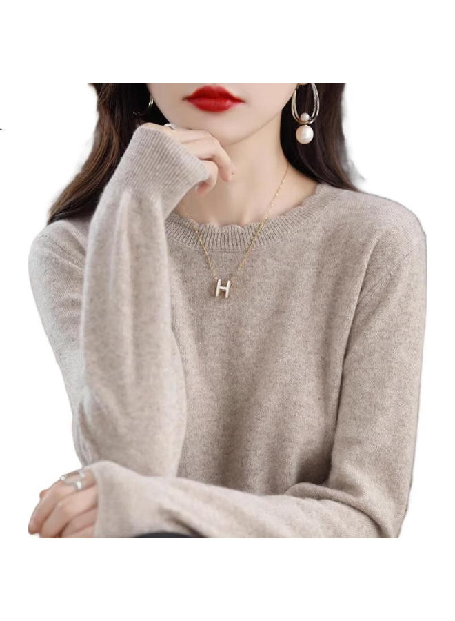 Yuzhaolin Round Neck Lace Knit Base Layer Sweater For Women, Spring Autumn Winter Inner Wear, New Style Long Sleeve Loose Soft Pullover Sweater - Image 1