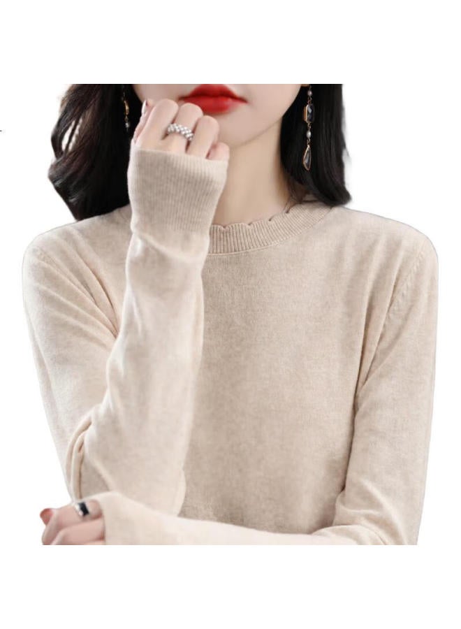 Yuzhaolin Round Neck Lace Knit Base Layer Sweater For Women, Spring Autumn Winter Inner Wear, New Style Long Sleeve Loose Soft Pullover Sweater - Image 2