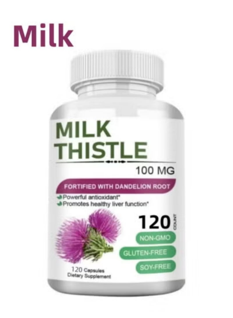 Milk Thistle Extract with Silymarin – 100mg Liver Support Supplement, 120 Vegan Capsules, Natural Detox & Cleanse - Image 1