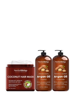NEW YORK BIOLOGY THE ULTIMATE COSMECEUTICALS New York Biology Moroccan Argan Oil Shampoo and Conditioner with Coconut Hair Mask for Hair Growth and Volume - Moisturizing and Volumizing for All Hair Types - Moisturizing and Deep Conditioning  - Image 1