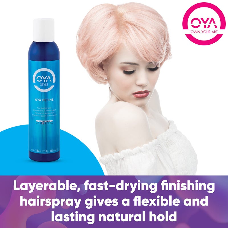 OYA REFINE Flexi-Hold Hairspray - Lightweight Flexible Hold Finishing Hair Spray for Fine Medium Hair - Volumizing Fast Drying Aerosol Shaper for All Hairs - Touchable Style Control - 250ml - Image 3