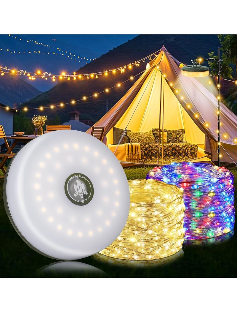 سمارتكس سلسلة إضاءة تخييم فاخرة 2 في 1، بطول 10 أمتار قابلة لللف، مزودة بـ 8 أوضاع إضاءة، وإضاءة دافئة وملونة، قابلة لإعادة الشحن عبر منفذ USB-C، ومقاومة للماء بمعيار IPX4، مثالية لتزيين الحدائق والمنتزهات وحفلات النزهات والتخييم في الصحراء. - Image 1