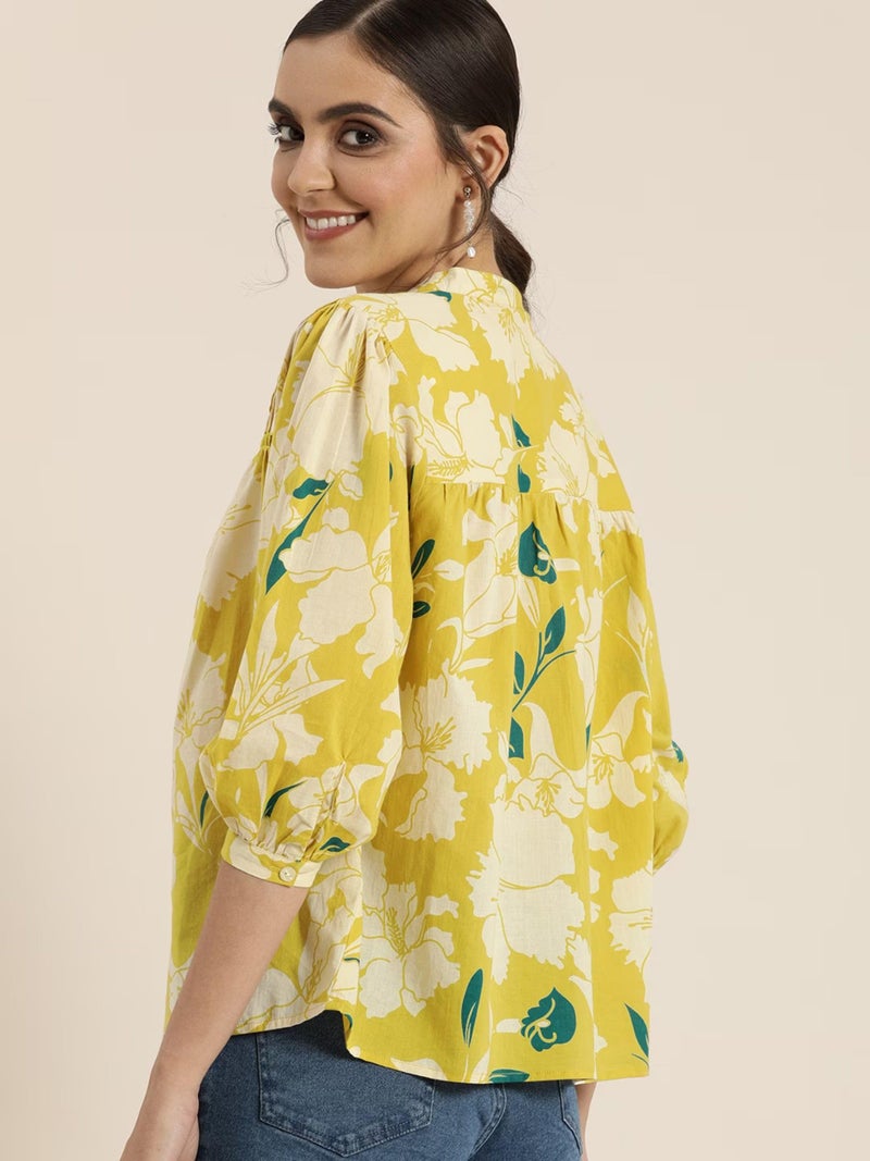 rytras Women's Cotton Printed Regular Fit top(Yellow,XL) - Image 3