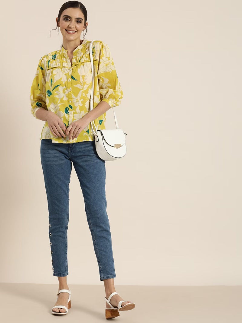 rytras Women's Cotton Printed Regular Fit top(Yellow,XL) - Image 4