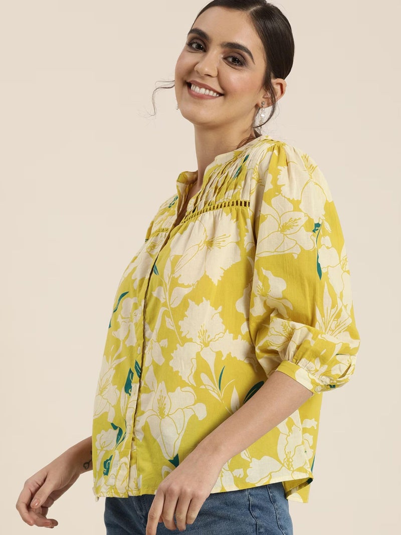 rytras Women's Cotton Printed Regular Fit top(Yellow,XL) - Image 2