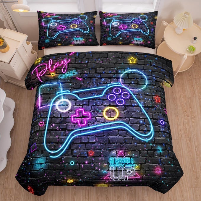 5 PCS GAMING COMFORTER SETS FOR BOYS GAMING BEDDING SETS TWIN FOR KIDS TWIN SIZE COMFORTER SET FOR BOYS KIDS WITH 1 COMFORTER 1 FLAT SHEET 1 FITTED SHEET AND 2 PILLOWCASES