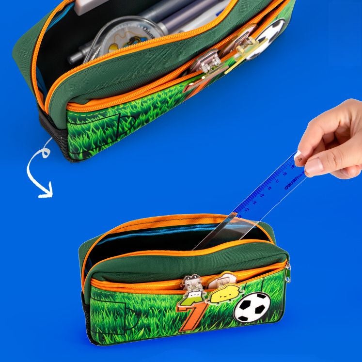 Kids Pencil Case Football Print 6-12 Years, School Supplies Large Capacity Multi-Layer Easy-to-Clean Stationery Bag - Image 4