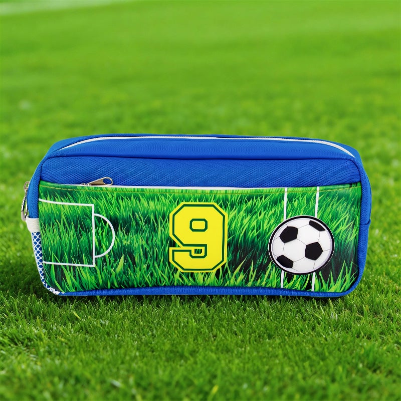 Kids Pencil Case Football Print 6-12 Years, School Supplies Large Capacity Multi-Layer Easy-to-Clean Stationery Bag - Image 1