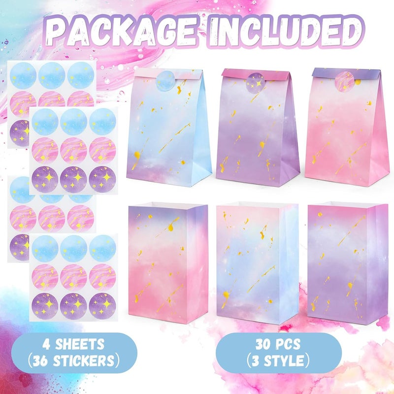 HEJIN 30PCS Tie Dye Party Bags with Stickers, Pink and Purple Small Gift Bags, Mermaid Unicorn Birthday Party Favors Bags for Girls Goodie Bags for Kids Birthday Party, Baby Shower, Halloween, Wedding - Image 3