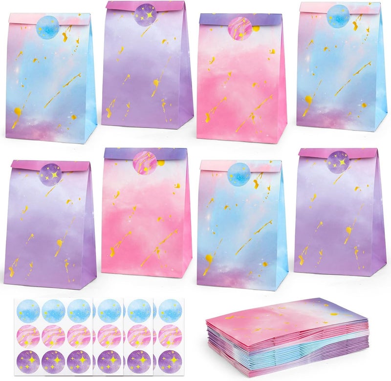 HEJIN 30PCS Tie Dye Party Bags with Stickers, Pink and Purple Small Gift Bags, Mermaid Unicorn Birthday Party Favors Bags for Girls Goodie Bags for Kids Birthday Party, Baby Shower, Halloween, Wedding - Image 1