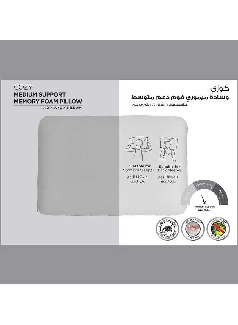 Cozy Memory Foam Medical Pillow With Removable Outer Cover, 60*40*12Cm White - Image 4