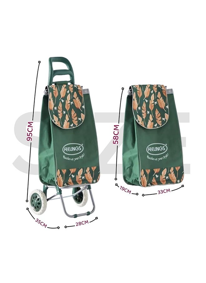 Feelings Feelings Shopping Trolley Fancy With Wheels Green Leaf  - Image 2