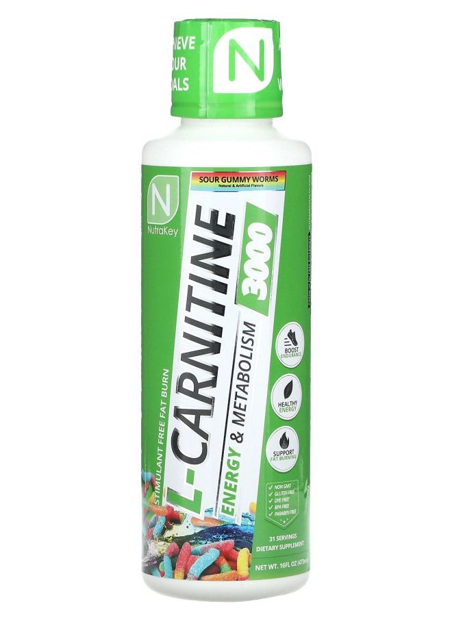 NutraKey LCarnitine 3000 Sour Gummy Worms 16 fl oz (473 ml) 