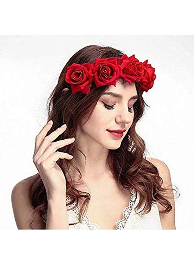 DNHCLL Rose Flower Crown Fake Flower Crowns Headbands For Women Girl Rose Floral Head Piece Hair Crown Pet Headband Flower Wreath (Red) - Image 4