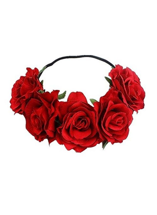 DNHCLL Rose Flower Crown Fake Flower Crowns Headbands For Women Girl Rose Floral Head Piece Hair Crown Pet Headband Flower Wreath (Red) - Image 2