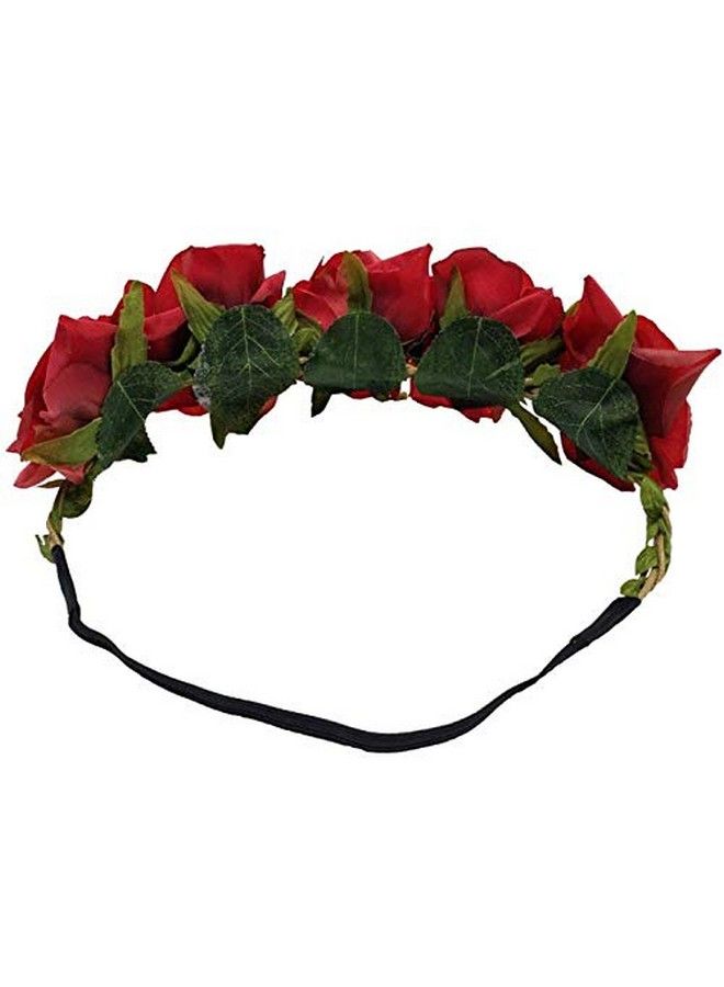 DNHCLL Rose Flower Crown Fake Flower Crowns Headbands For Women Girl Rose Floral Head Piece Hair Crown Pet Headband Flower Wreath (Red) - Image 3
