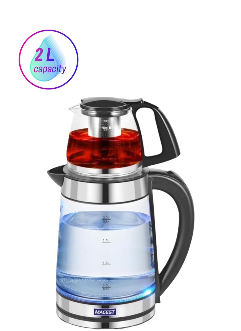 MACEST Electric Kettle with Teapot, 2 in 1, 2L Kettle With 750ml Teapot Black and Silver MC-63320  - Image 1