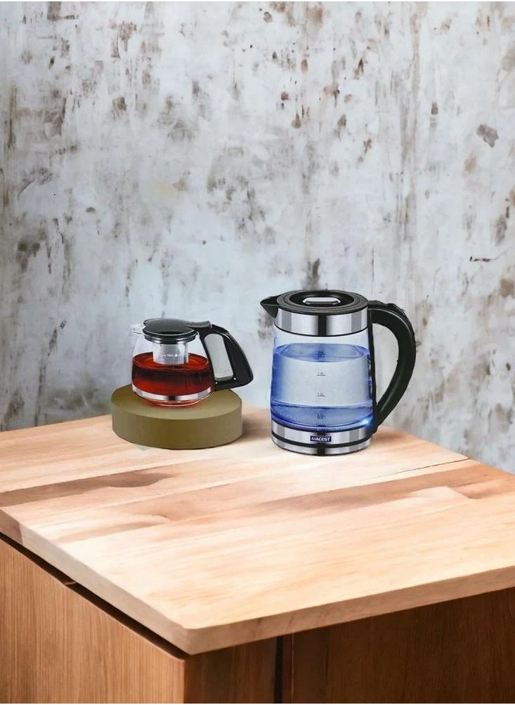 MACEST Electric Kettle with Teapot, 2 in 1, 2L Kettle With 750ml Teapot Black and Silver MC-63320  - Image 2