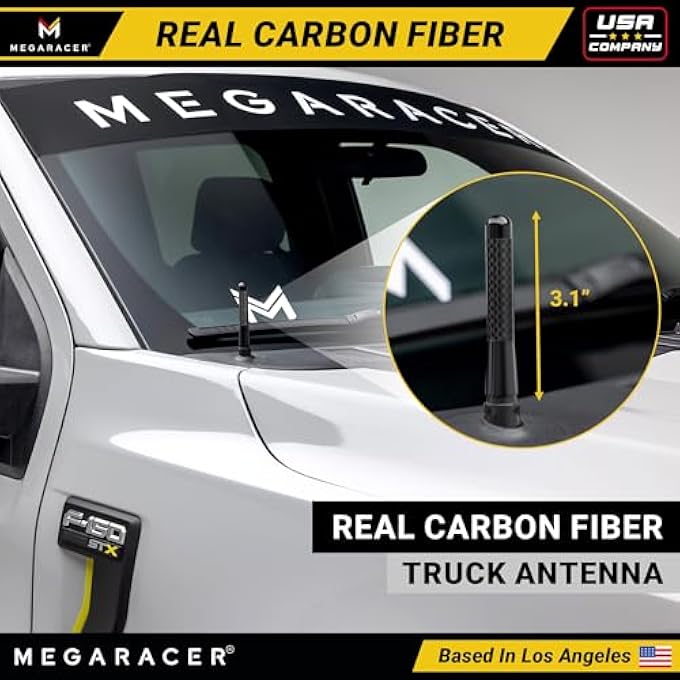 Mega Racer 3 76 Mm Carbon Fiber Polished Finish Black Short Automotive Antenna With Internal Copper Coil Am Fm Compatible For Car And Truck Vehicle 1 Piece - Image 3