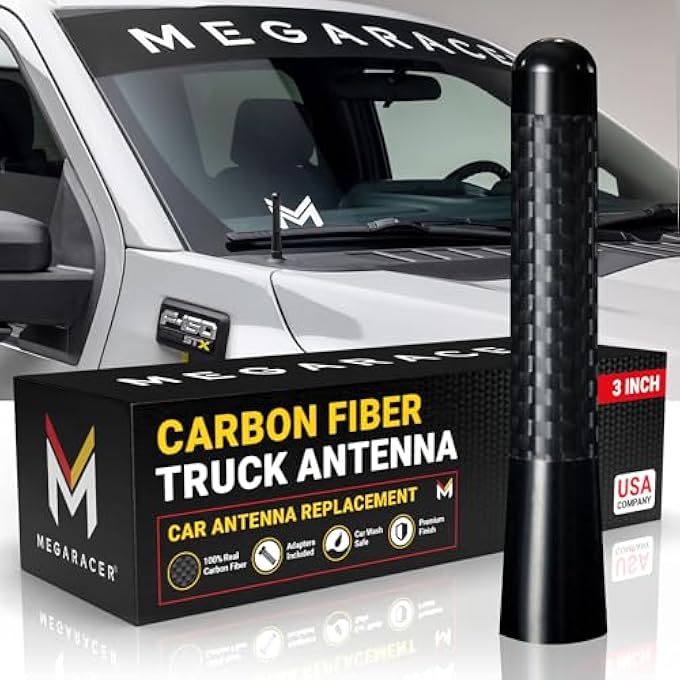 Mega Racer 3 76 Mm Carbon Fiber Polished Finish Black Short Automotive Antenna With Internal Copper Coil Am Fm Compatible For Car And Truck Vehicle 1 Piece - Image 2