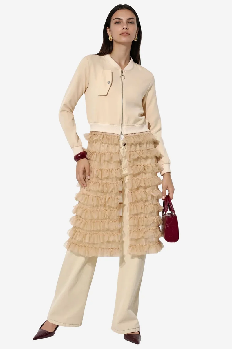 جينيفر Long Textured Poplin Jacket