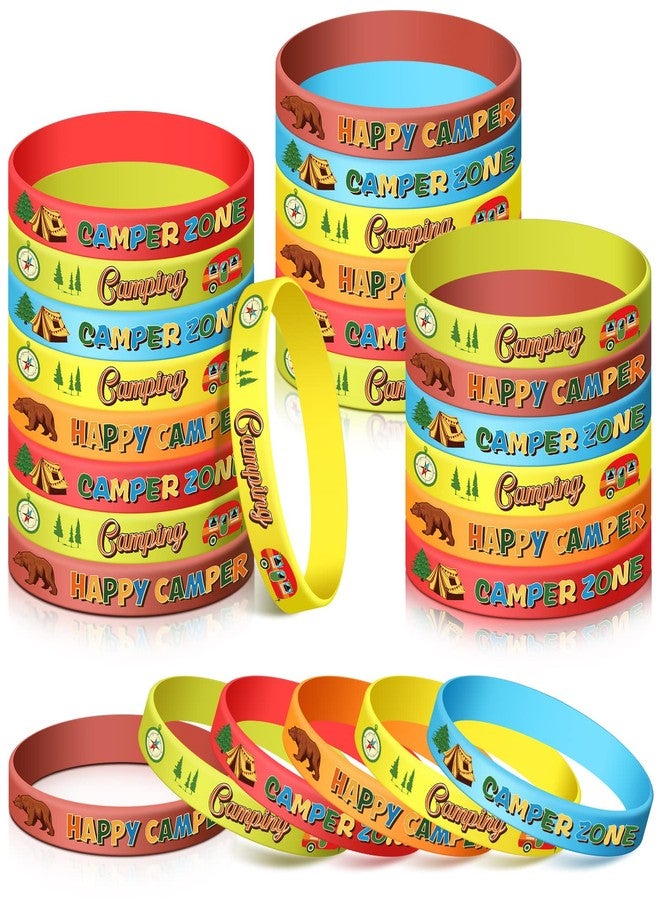Zomiboo 36 PCS Camping Party Favors Silicone Bracelets Wristbands Happy Camper Party Supplies Birthday Decoration for Camping Adventure Birthday Party Theme - Image 1