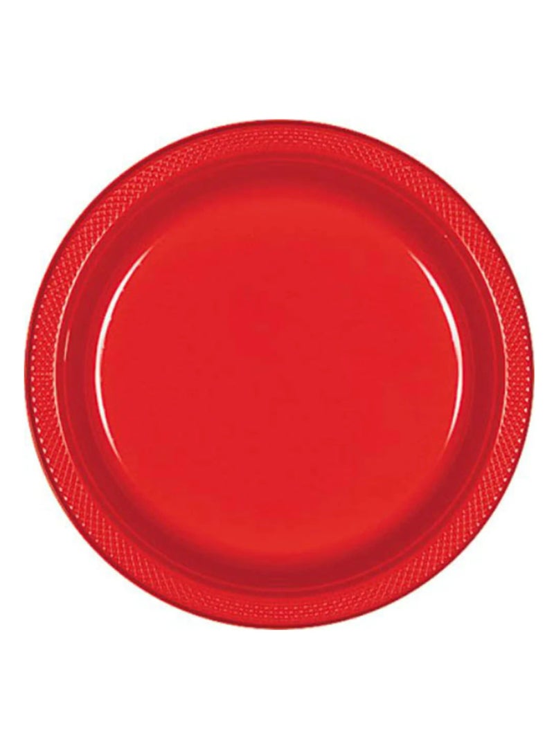 Amscan نظم طاولتك بأطباق بلاستيكية غير قابلة للكسر بحجم 9 إنش! عبوة من 20 - أحمر