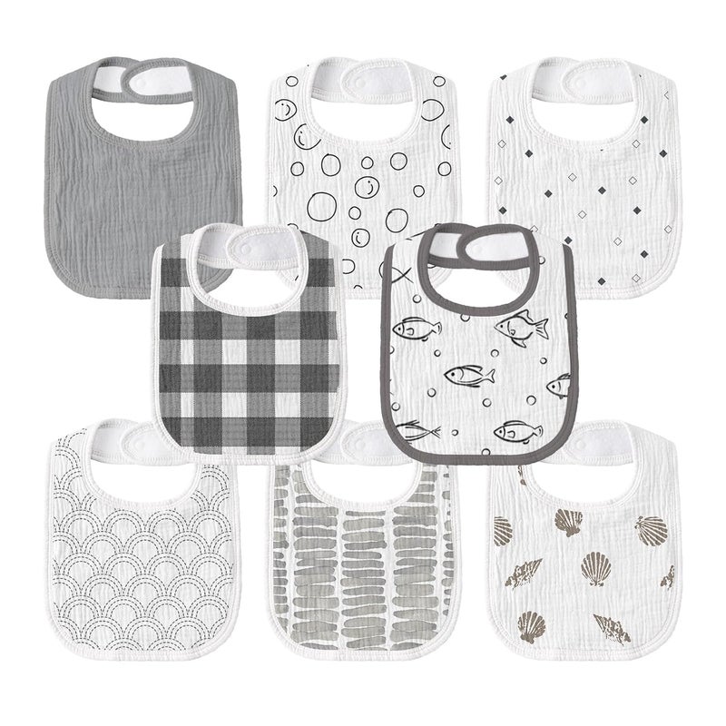 Muslin Drool Bibs for Boys Girls 8 Pack - Adjustable Baby Bibs for Drooling and Teething - Image 1